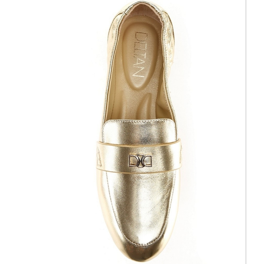Deltan Women's James Gold Leather Logo Hardware Loafers Size 6 - Picture 6 of 8